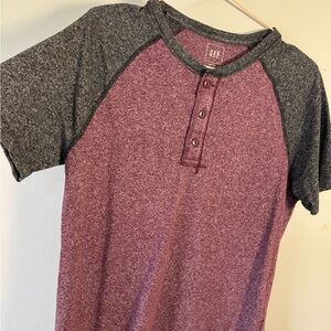 GAP Raglan Henley Tee - Burgundy Body with Charcoal Sleeves